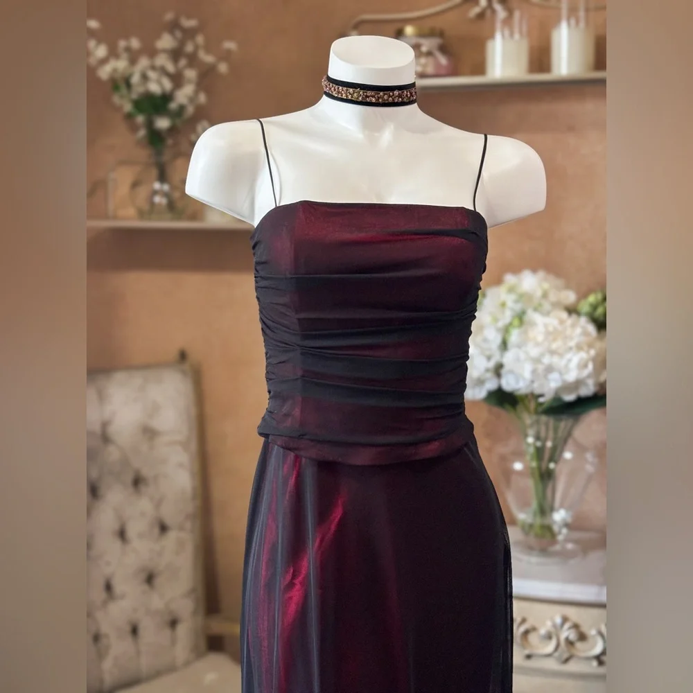 Vintage Cache Red & Black Sheer Overlay Slip Dress XS 90s Minimal Satin Maxi✨❤️ - Picture 3 of 8